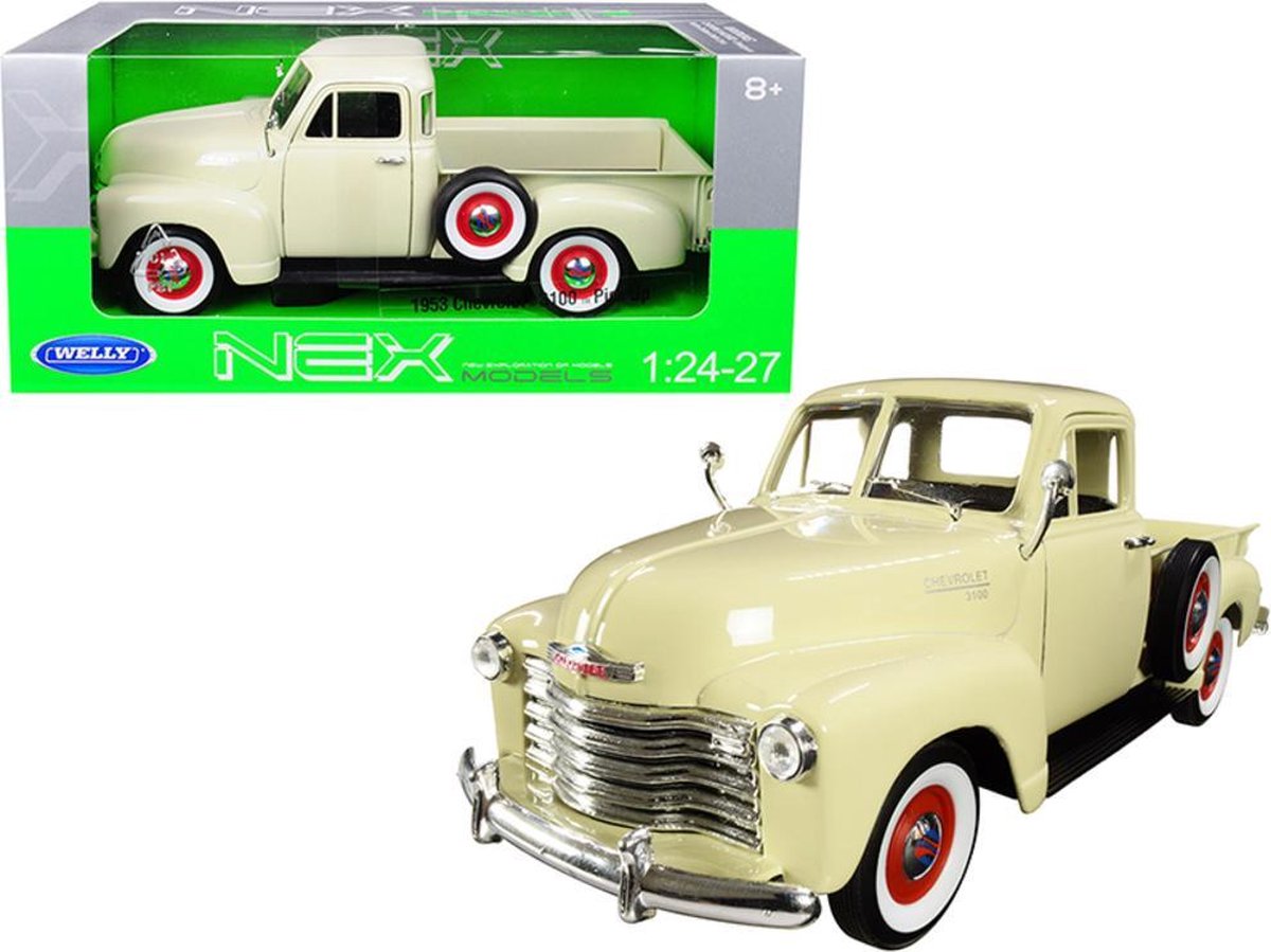 1953 Chevrolet 3100 Pick Up (Crème) (30cm) 1/18 Welly + Unieke modelauto sticker! | Modelauto - Schaalmodel - Model auto - Miniatuurauto - Miniatuurautos - Film auto - Filmautos